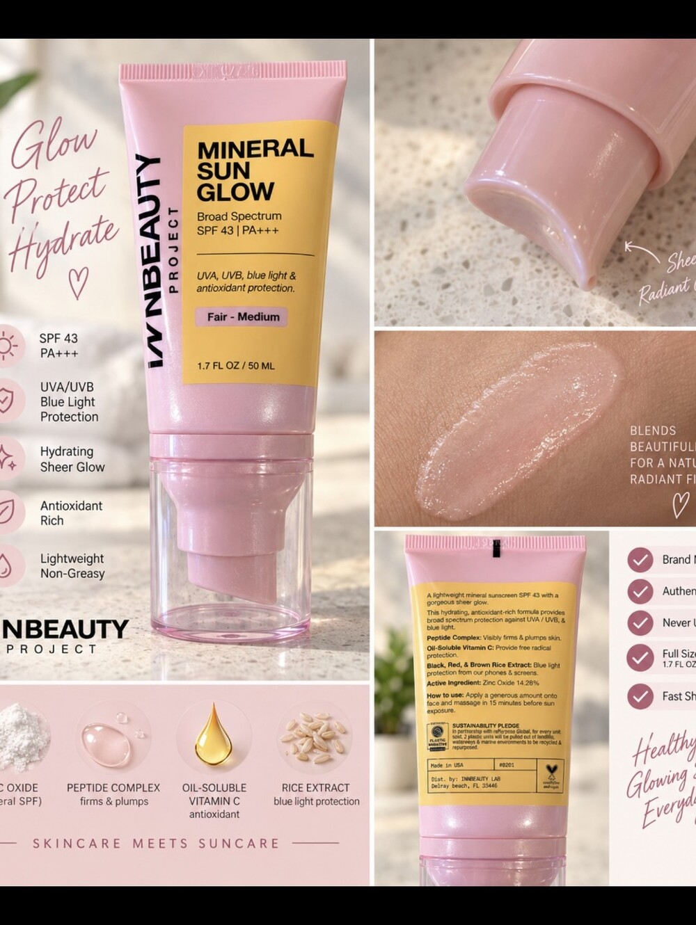Brand new, never used INNBEAUTY PROJECT Mineral Sun Glow Broad Spectrum SPF 43 P